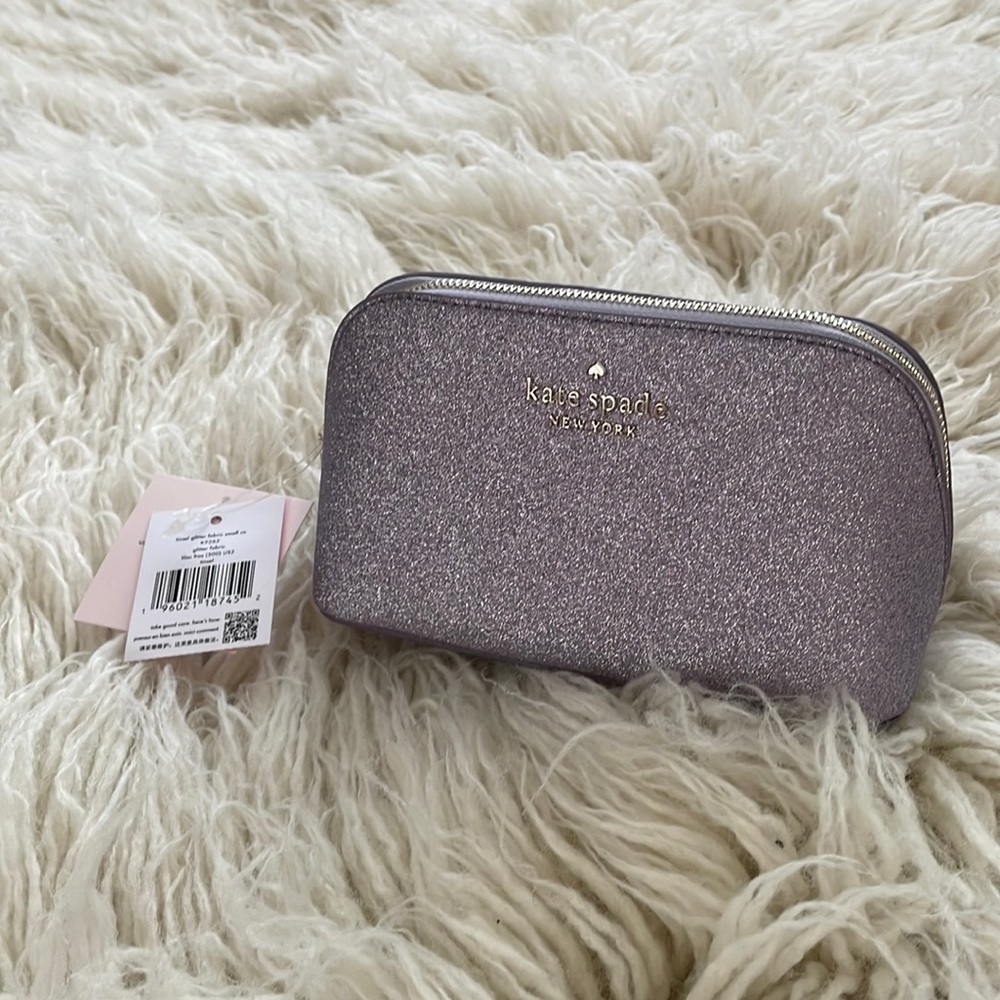 ♠️Kate Spade Tinsel Glitter Small Dome Cosmetic Case Makeup Bag, Lilac Frost NWT